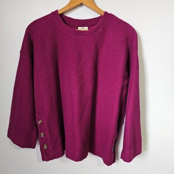 EUC ST JOHN'S BAY MAGENTA RIBBED CREW NECK BOXY PULLOVER SZ L - Picture 1 of 15